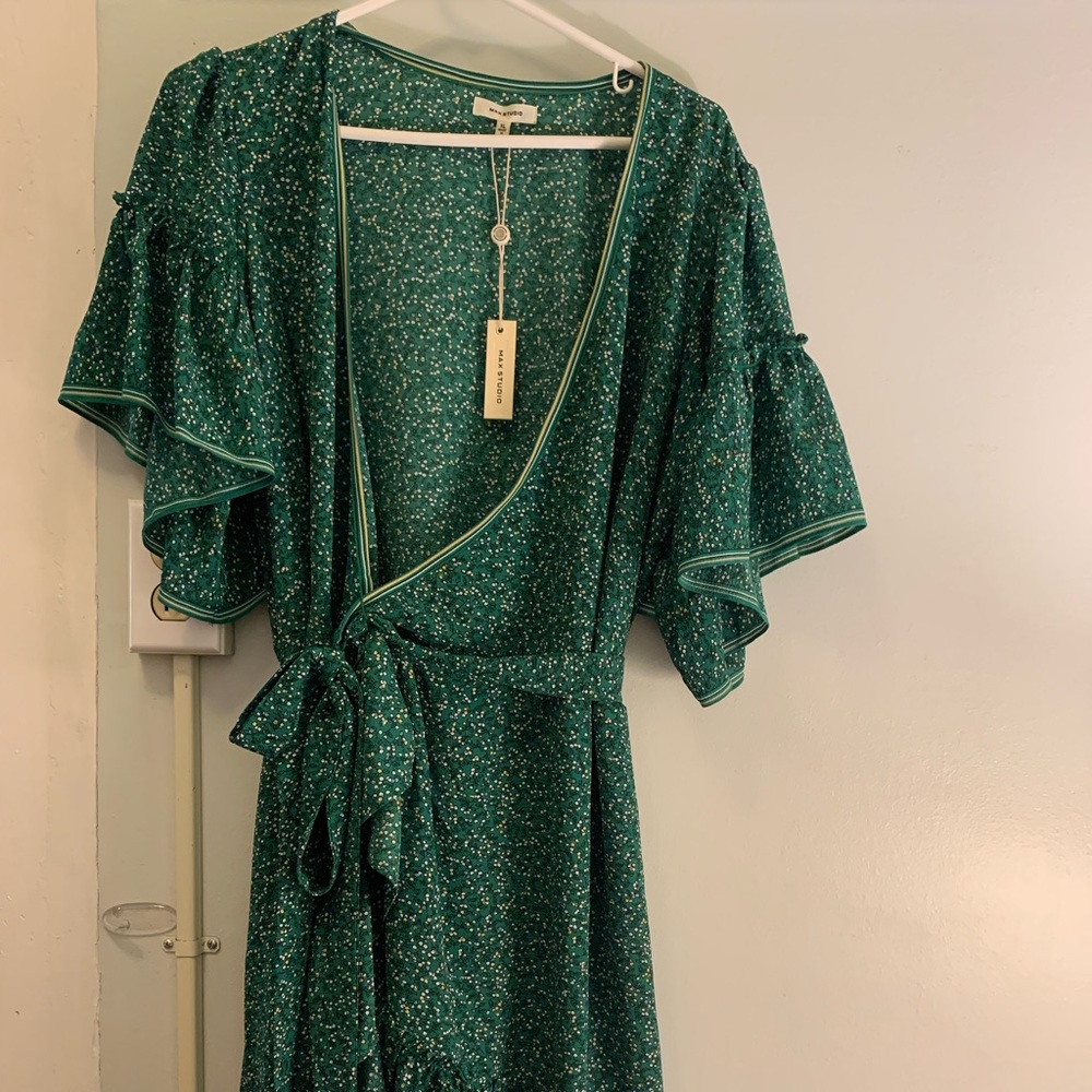 Mini, ruffle, wrap dress